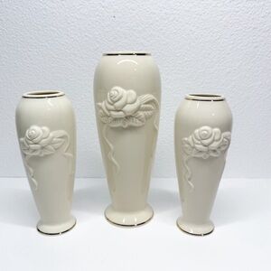 Lenox Gold Trim Rose Blossom Bud Vases Set of 3